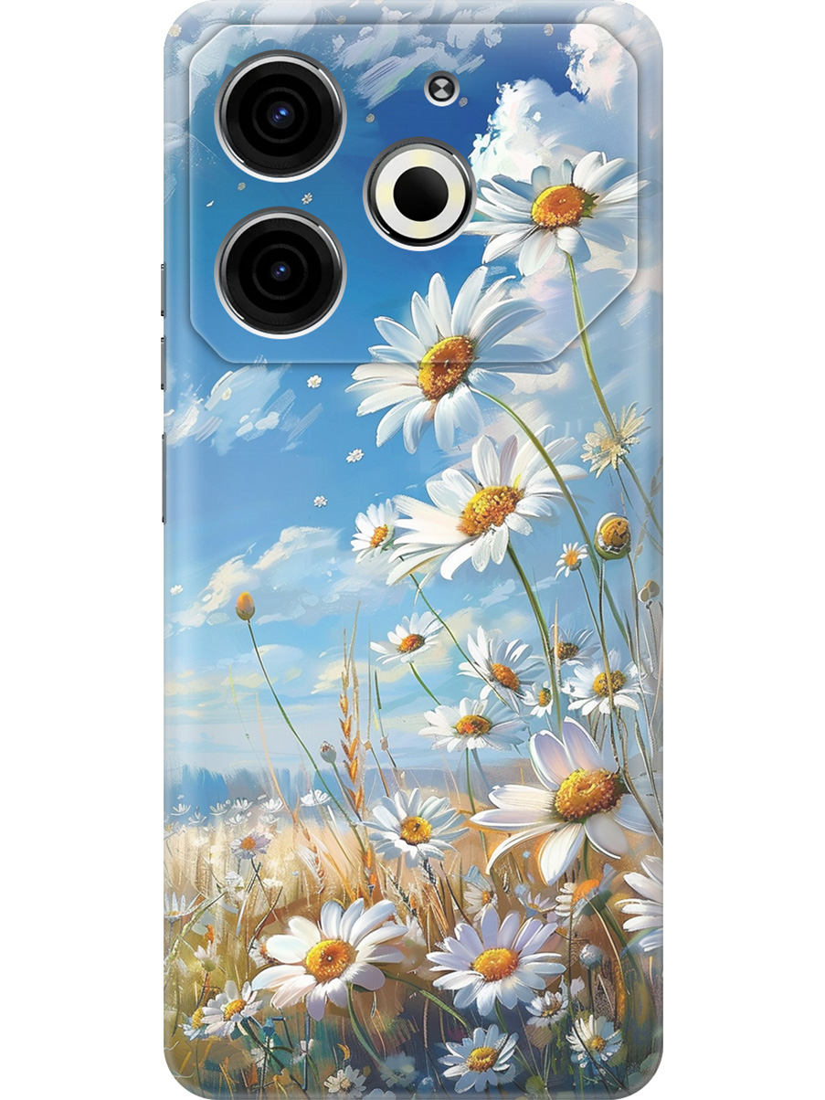 

Силиконовый чехол на Tecno Pova 6 Neo с принтом "Ромашки на поле", Прозрачный;белый;синий, 782634822