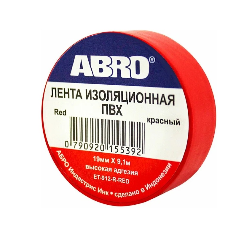 фото Изолента abro et-912-r-red, красная, 19мм-9,1м