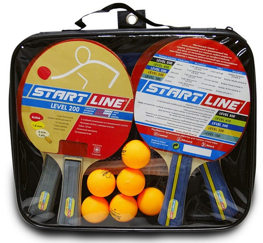 Набор для настольного тенниса START LINE: 4 Ракетки Level 200, 6 Мячей Club Select в сумке