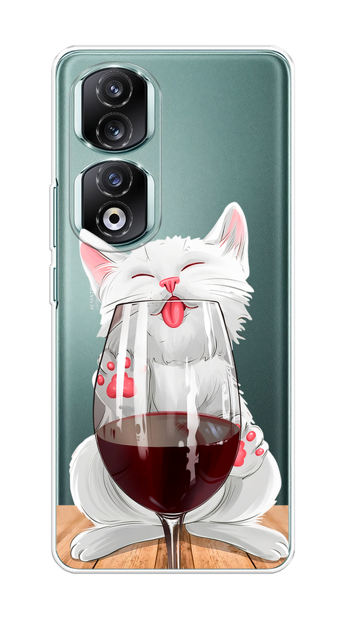 

Чехол на Honor 90 Pro "Кот с бокалом", Прозрачный;белый;красный, 6121550-1