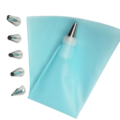 фото Кондитерский силиконовый мешок с 6 насадками для выпечки (голубой) nobrand