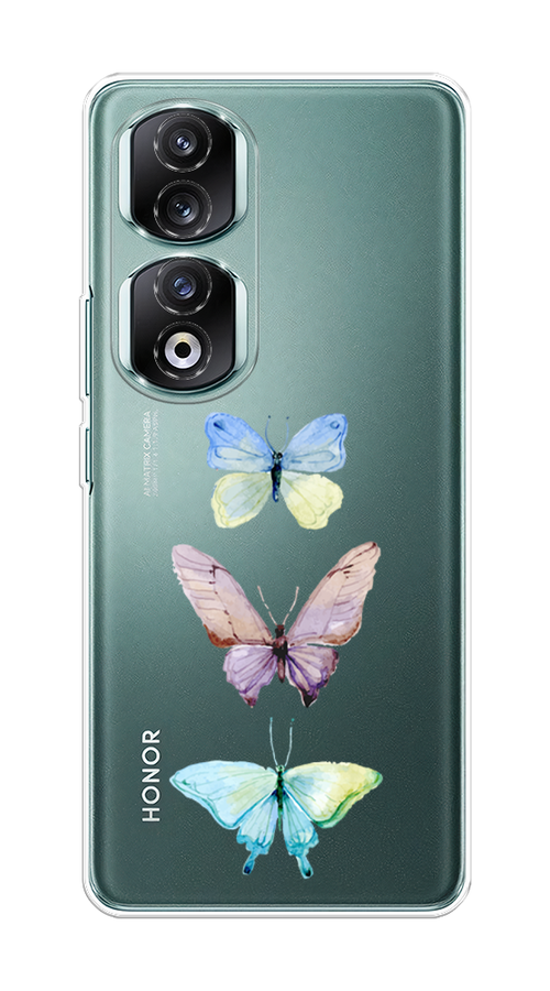 Чехол на Honor 90 Pro "Акварельные бабочки" 6121550-1 бирюзовый,  розовый