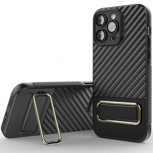 

Чехол с защитой камер, подставкой и микрофиброй для iPhone 15 Pro Max, Черный