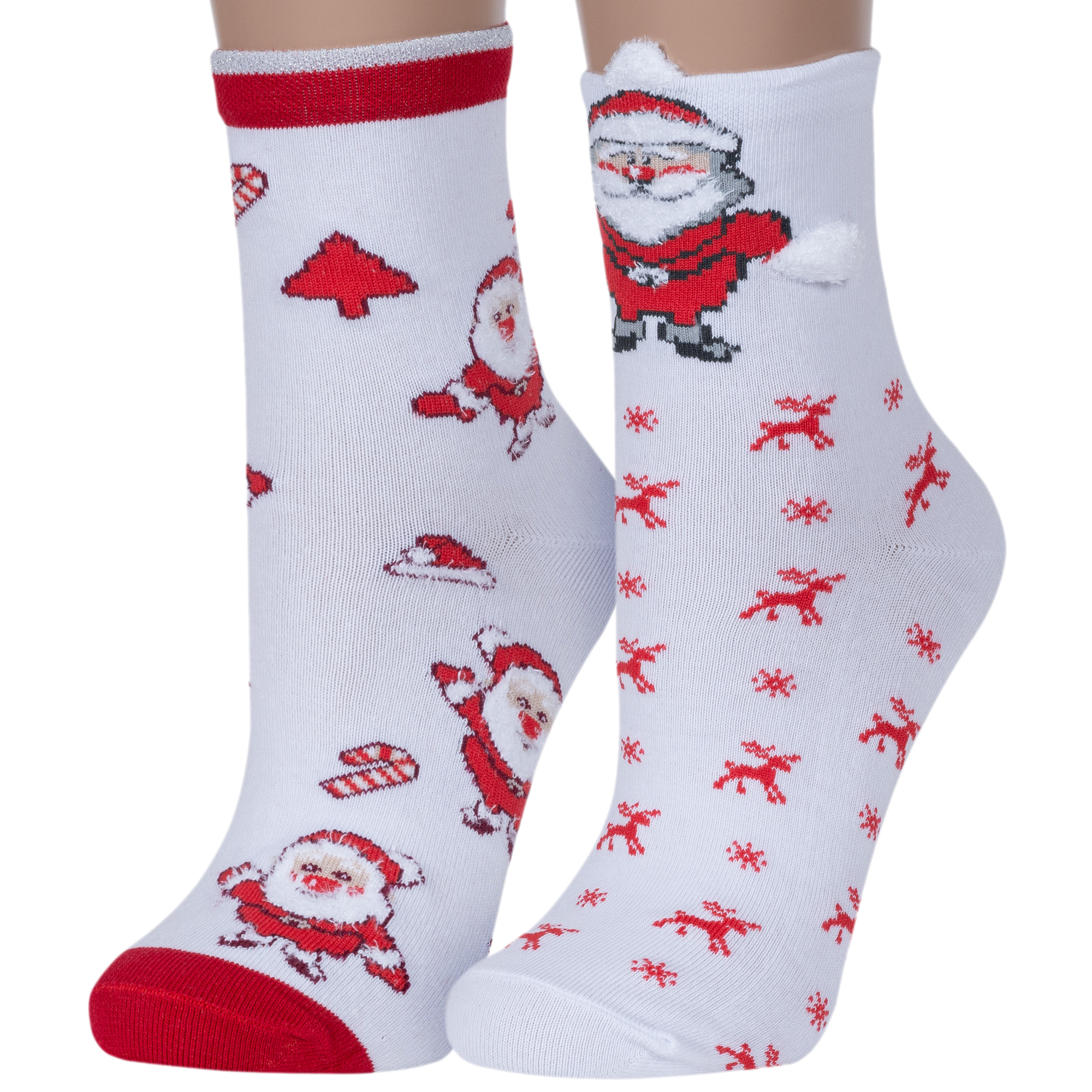 Комплект носков женских Красная Ветка 2-С-12НГЖ белых; красных; серебристых 23-25