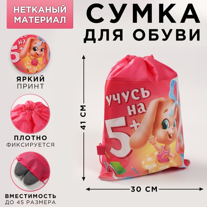 

Сумка для обуви "Учусь на 5+" 41*30*0,5см, Розовый