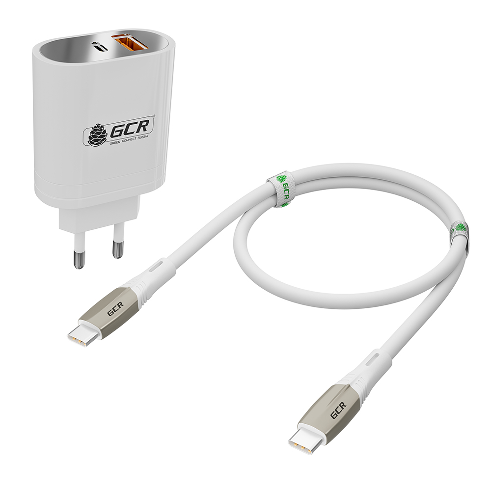 фото Комплект сзу на 2 usb порта pd 18w+qc 3.0 [typea+typec] + кабель typec-c, 1m gcr-52957