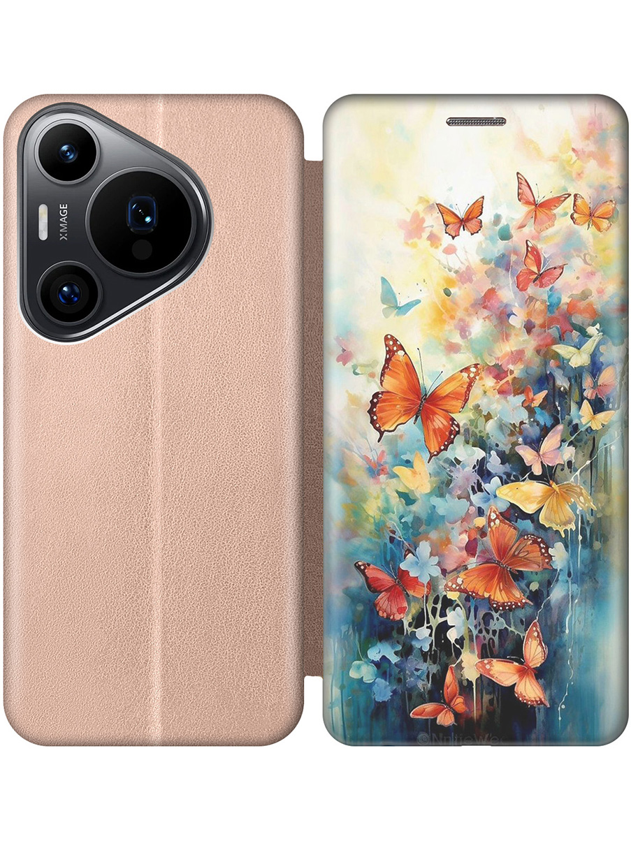 

Чехол-книжка на Huawei Pura 70 Pro / 70 Pro+ с принтом "Бабочки акварелью" золотой, Золотистый;желтый;красный;синий, 782625291