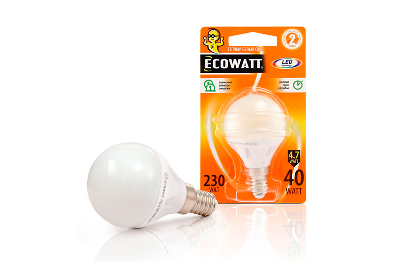 Лампа светодиодная ECOWATT P45 230V 4.7W E14 2700K