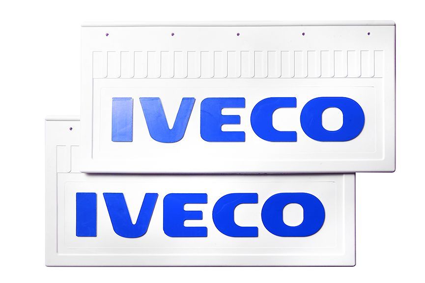 

Комплект брызговиков IVECO белая резина 520*250 с синей надписью задние