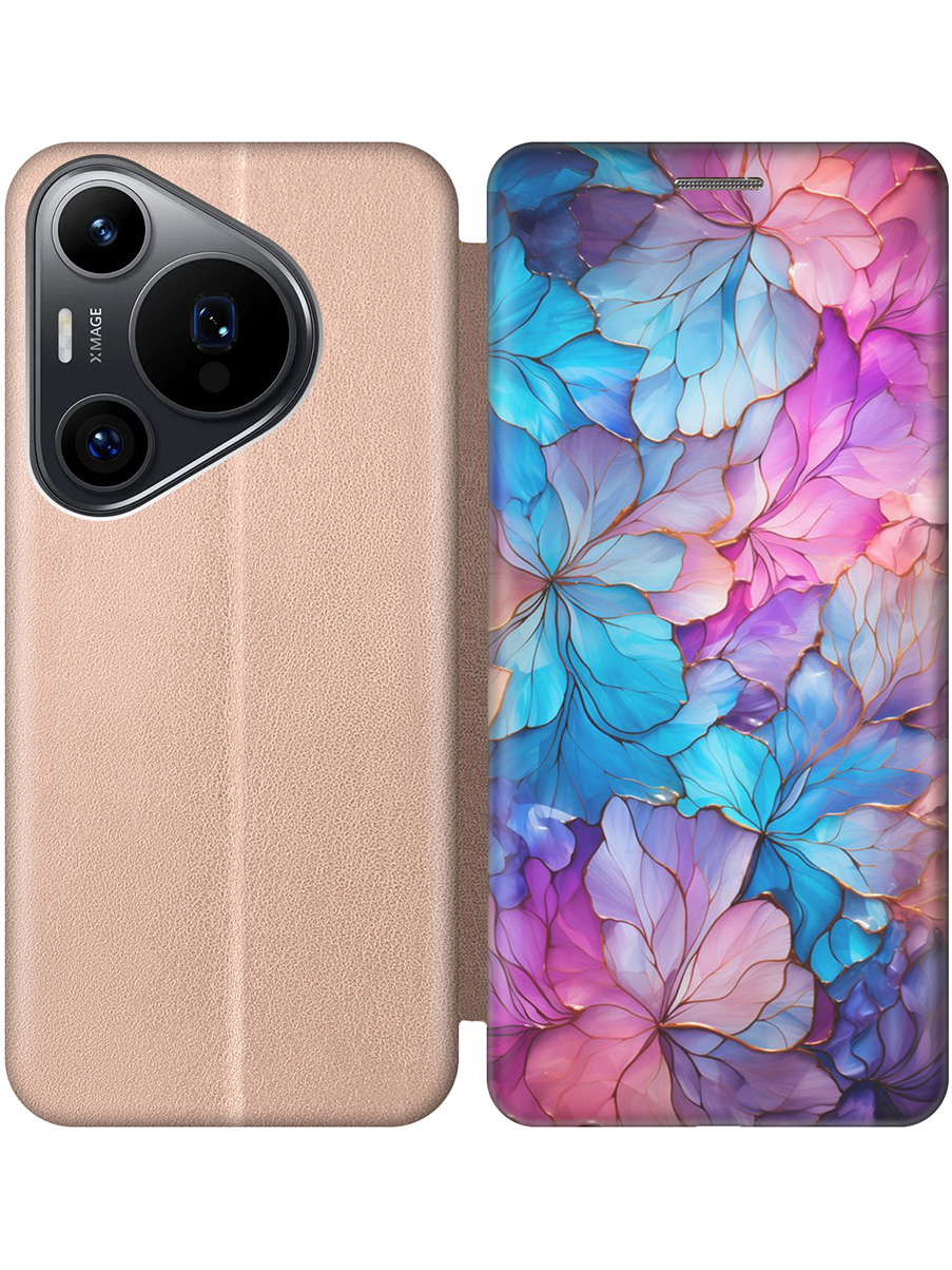 

Чехол-книжка на Huawei Pura 70 Pro / 70 Pro+ с принтом "Цветочный витраж" золотой, Золотистый;голубой;розовый, 782625222