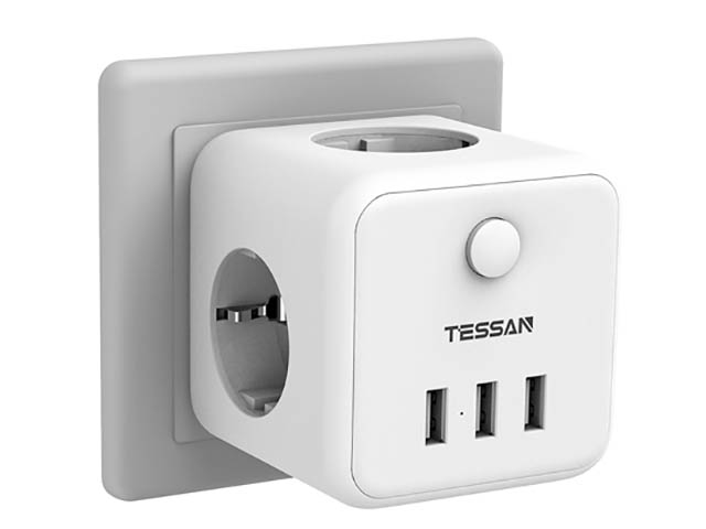 фото Сетевой фильтр tessan ts-301-de 3 sockets white