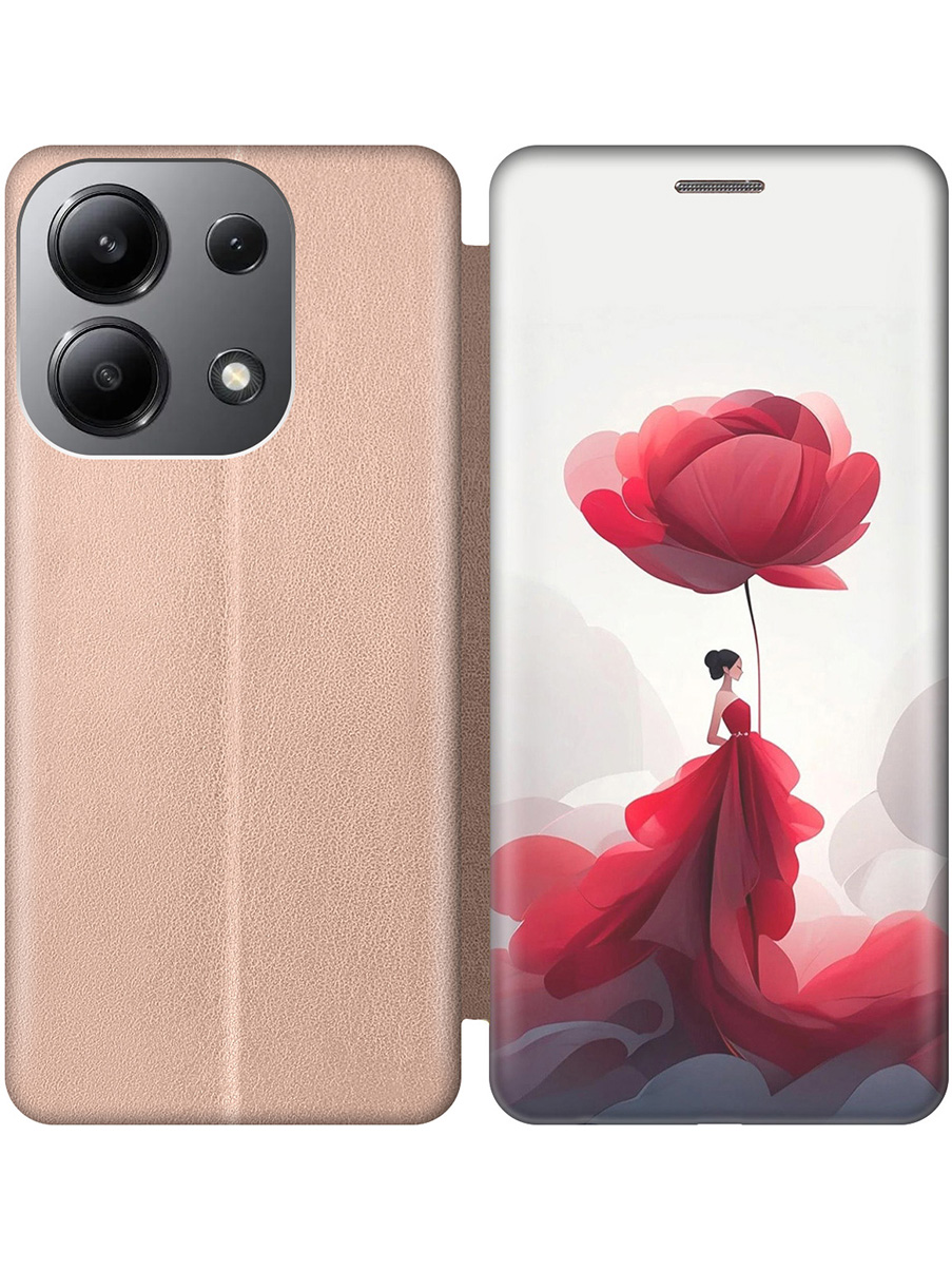 

Чехол-книжка на Xiaomi Redmi Note 13 4G с принтом "Цветочная девушка в красном" золотой, Золотистый;белый;красный, 782622821