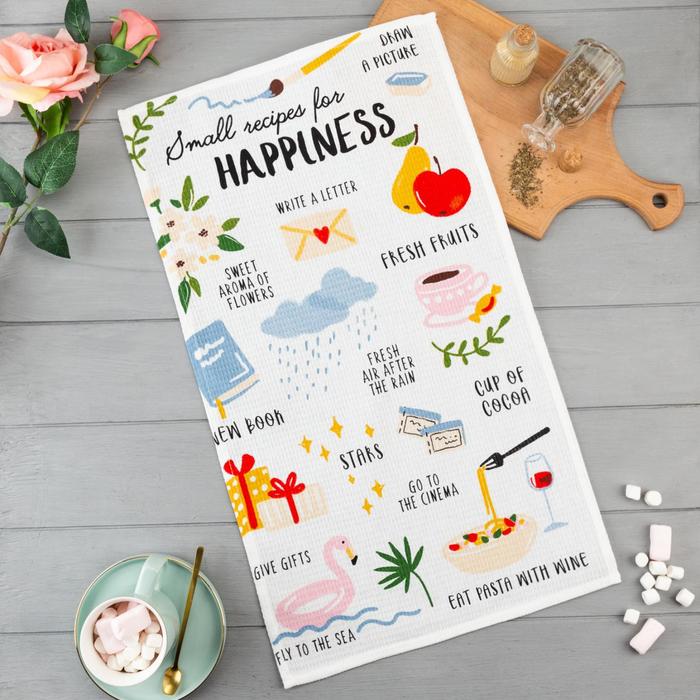 

Полотенце кухонное Доляна Happiness, 35х60 см, 100% хл, 160г/м2, Белый;голубой, Кухонный текстиль "Рецепты"
