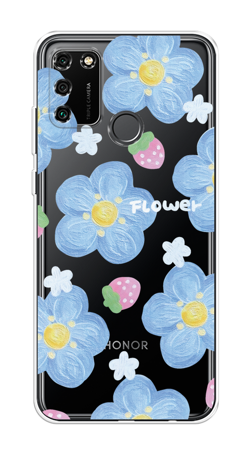 

Чехол на Honor 9A "Цветы и клубники", Прозрачный;голубой;белый, 612350-1