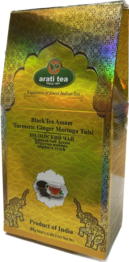 Чай черный Arati tea Turmeric Ginger Moringa Ассам, имбирь, 80 г