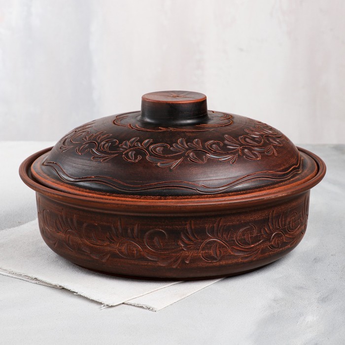 

Горшок духовой с крышкой "Сковородка", декор, красная глина, 28 см, 3 л, микс, Красная глина серии "Декор"