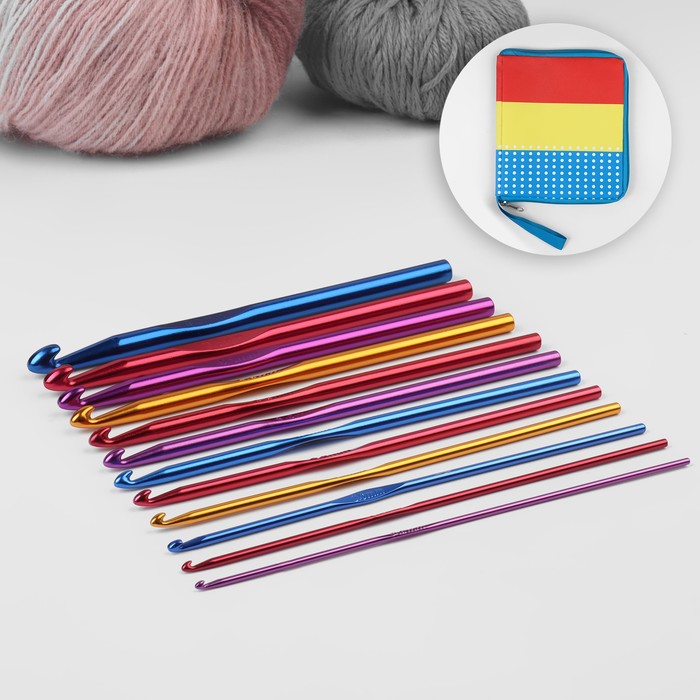фото Набор крючков для вязания, d = 2-8 мм, 14,5 см, 12 шт, цвет разноцветный арт узор