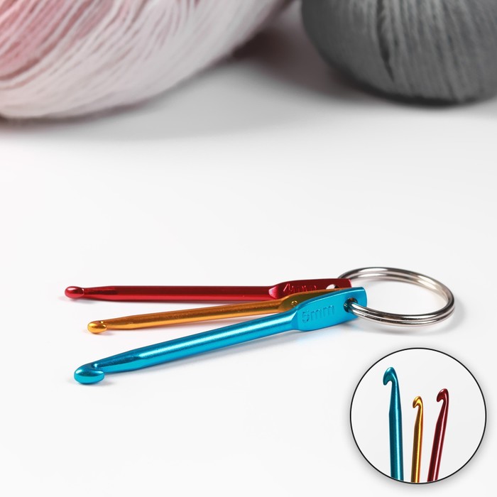 фото Набор крючков для вязания портативный, на кольце, d = 3/4/5 мм, цвет разноцветный арт узор