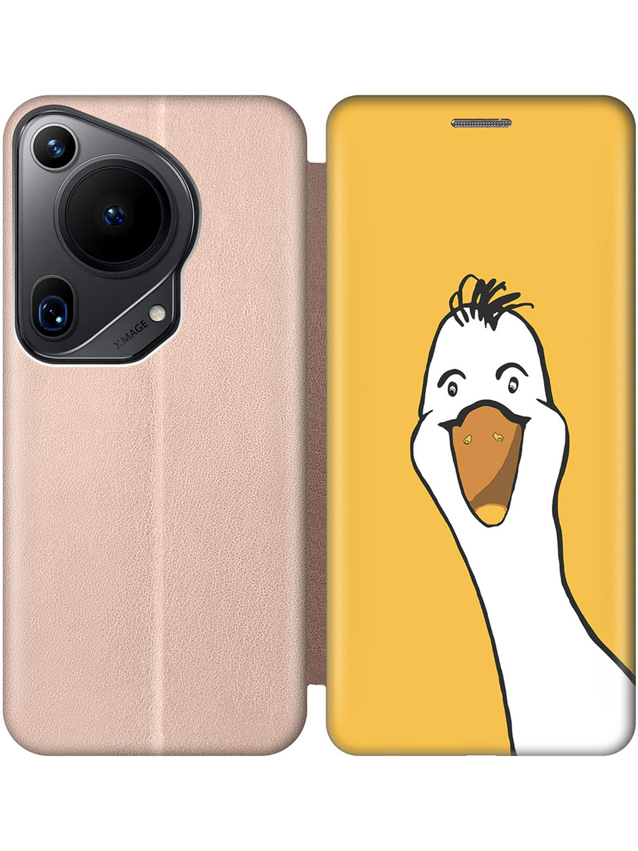 

Чехол-книжка на Huawei Pura 70 Ultra с принтом "Забавный гусь" золотой, Золотистый;белый;желтый, 782625871