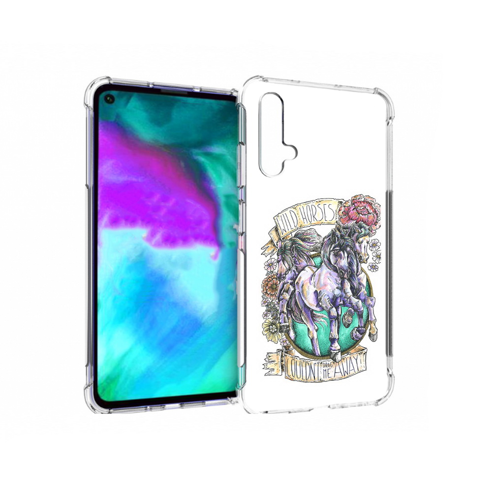 

Чехол бампер MyPads рисунок коней в цветах для Huawei nova 5T пр, Прозрачный, Tocco