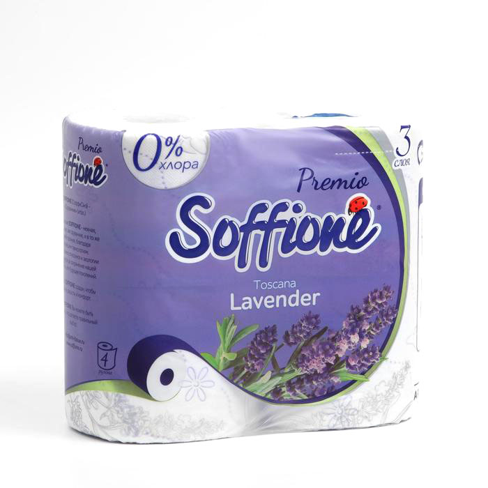 Туалетная бумага Soffione Premio Toscana Lavender 3 слоя 4 рулона