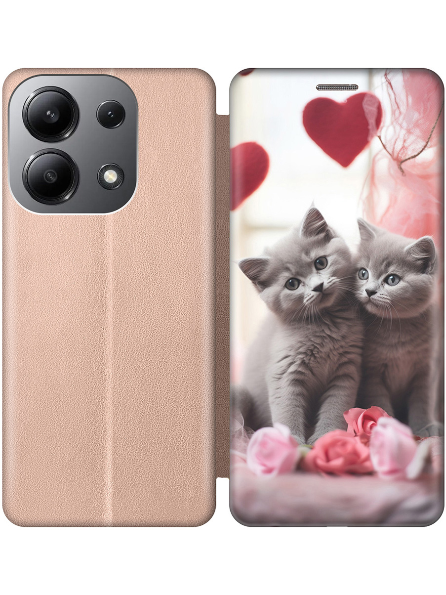 

Чехол-книжка на Xiaomi Redmi Note 13 4G с принтом "Котики и сердечки" золотой, Золотистый;красный;серый, 782622891