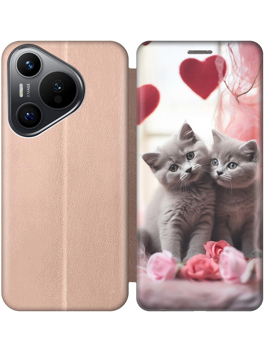 

Чехол-книжка на Huawei Pura 70 с принтом "Котики и сердечки" золотой, Золотистый;красный;серый, 782624691