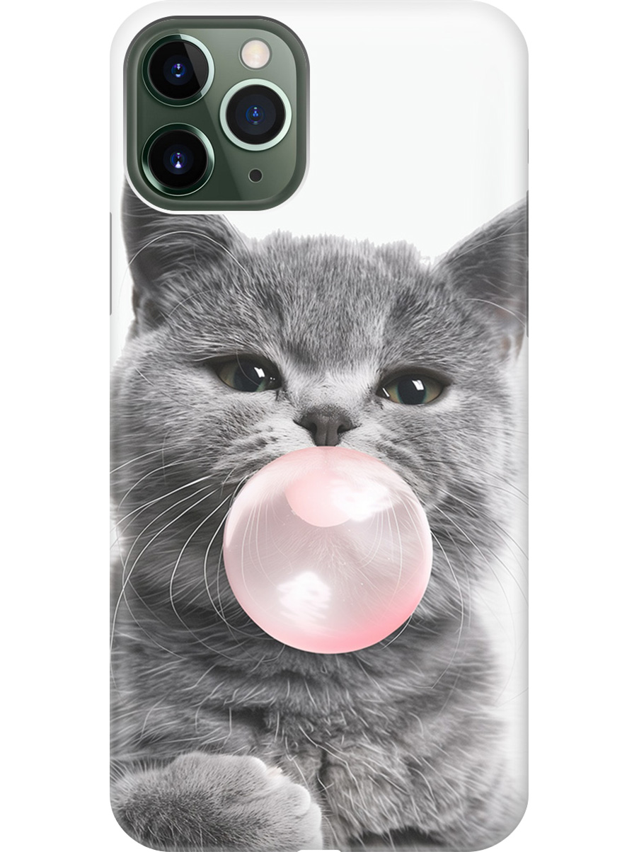 

Силиконовый чехол на Apple iPhone 11 Pro Max с принтом "Котик и жвачка", Прозрачный;белый;розовый;серый, 721799711