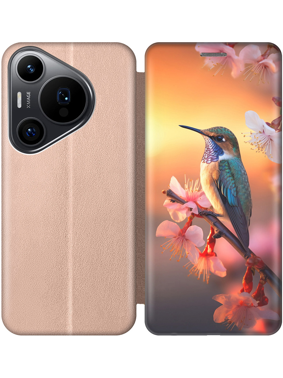 

Чехол-книжка на Huawei Pura 70 Pro / 70 Pro+ с принтом "Птичка и закат" золотой, Золотистый;желтый;красный, 782625221