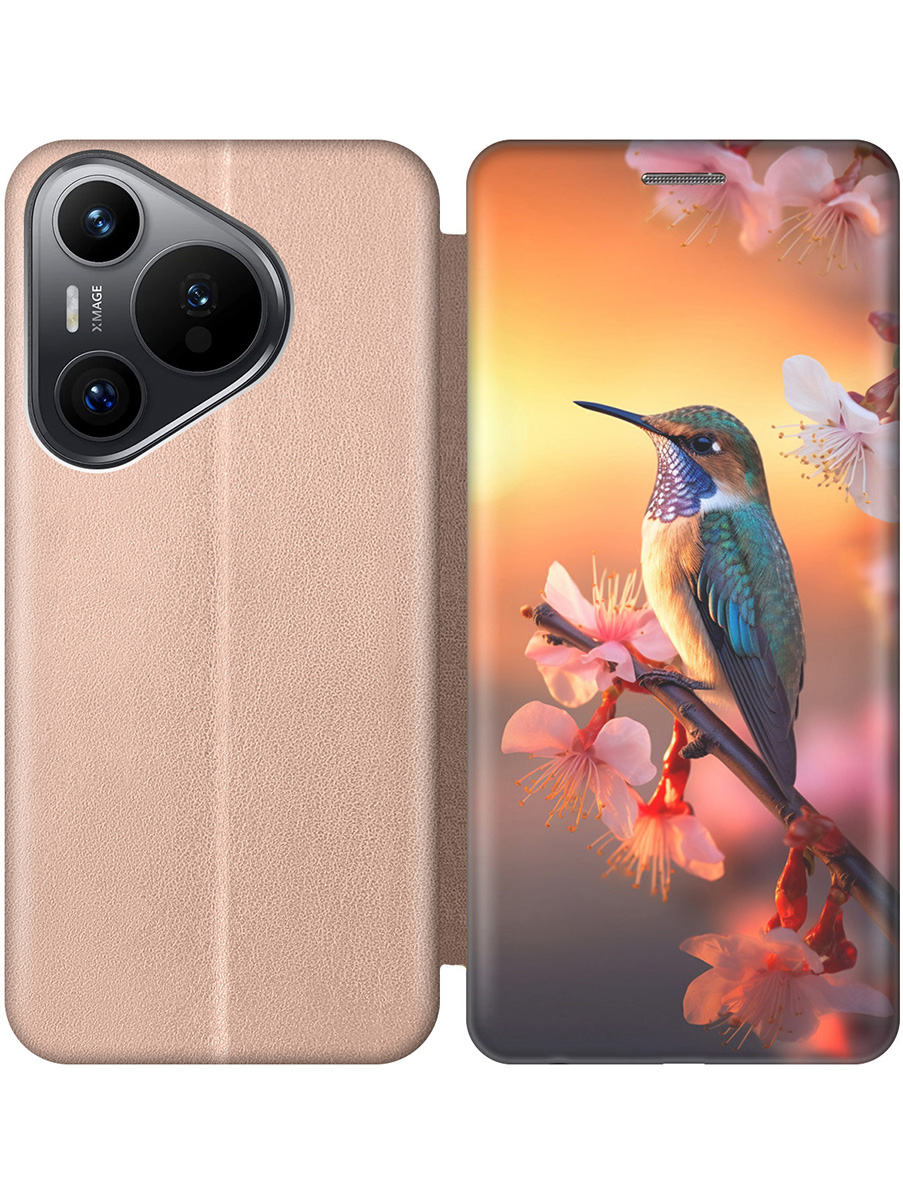

Чехол-книжка на Huawei Pura 70 с принтом "Птичка и закат" золотой, Золотистый;желтый;красный, 782624621