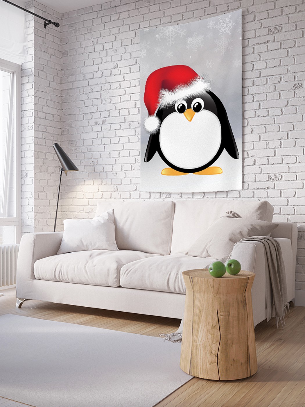 фото Вертикальное фотопанно на стену joyarty "пингвин в шапке", 150x200 см