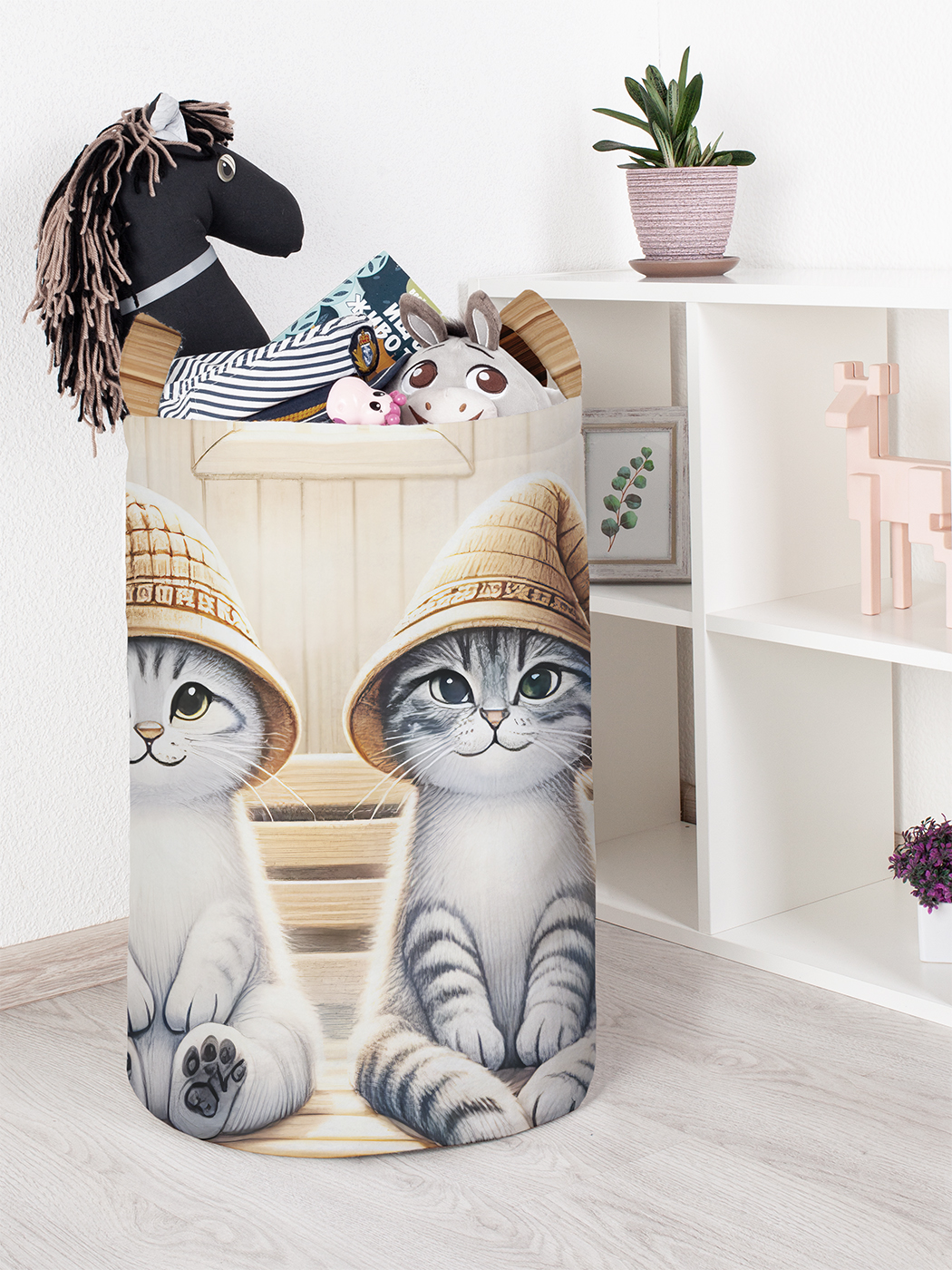 

Корзина для игрушек "Коты в бане" 75л, toba_429876_L, Бежевый