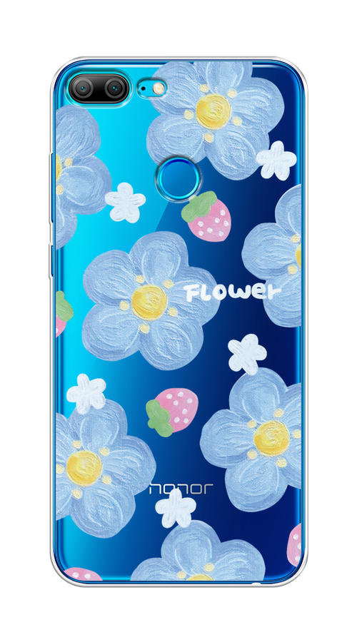 

Чехол на Honor 9 Lite "Цветы и клубники", Прозрачный;голубой;белый, 64250-1