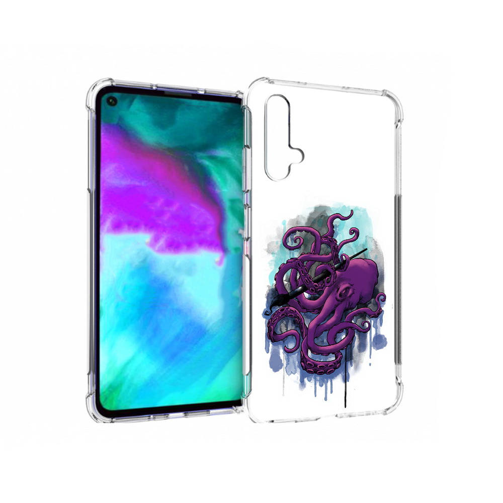 

Чехол бампер MyPads фиолетовый осьминог для Huawei nova 5T проти, Прозрачный, Tocco