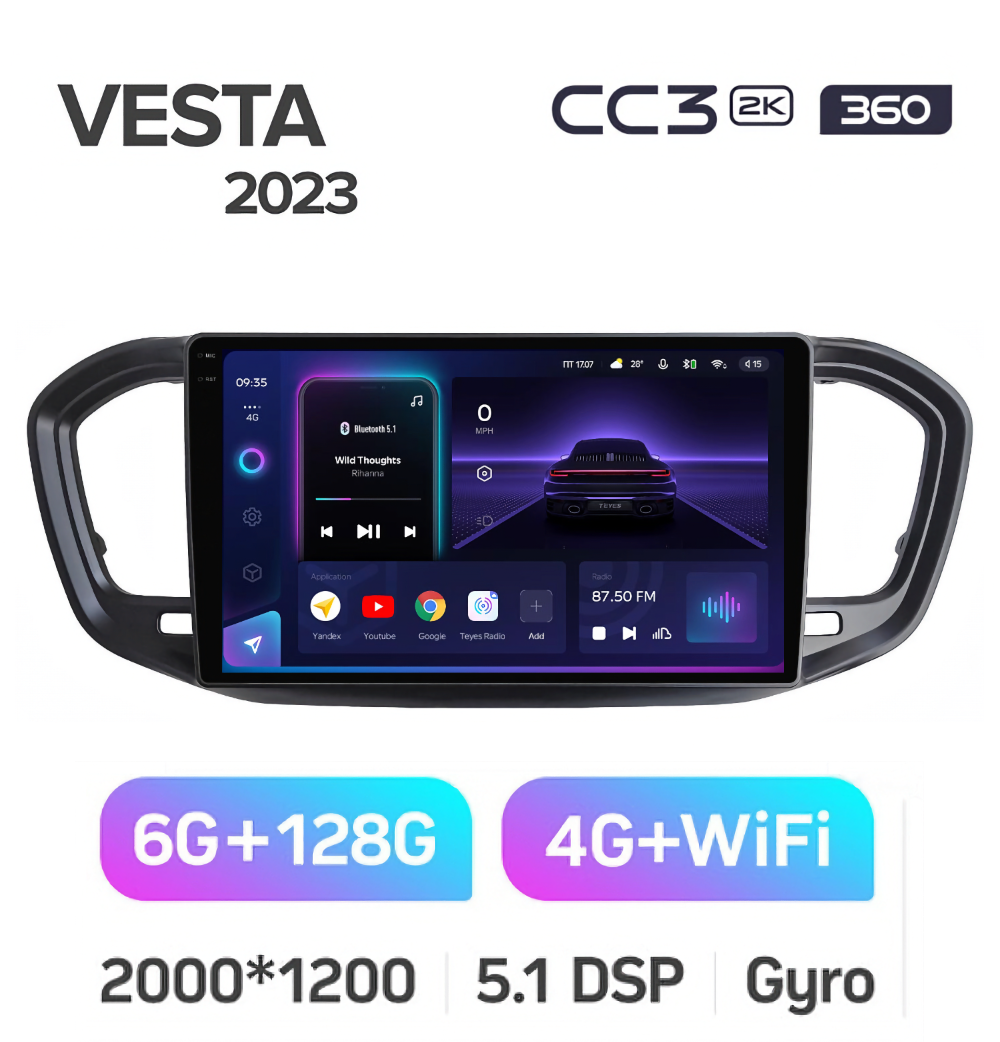 

Магнитола Teyes CC3 360 6/128 2k-display Lada Vesta NG 2023+ (для авто без монитора), 360