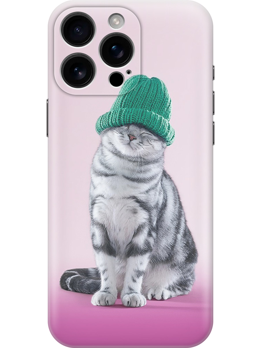 

Силиконовый чехол на Apple iPhone 16 Pro Max с принтом "Кот в зеленой шапке", Прозрачный;серый;розовый, 785198311
