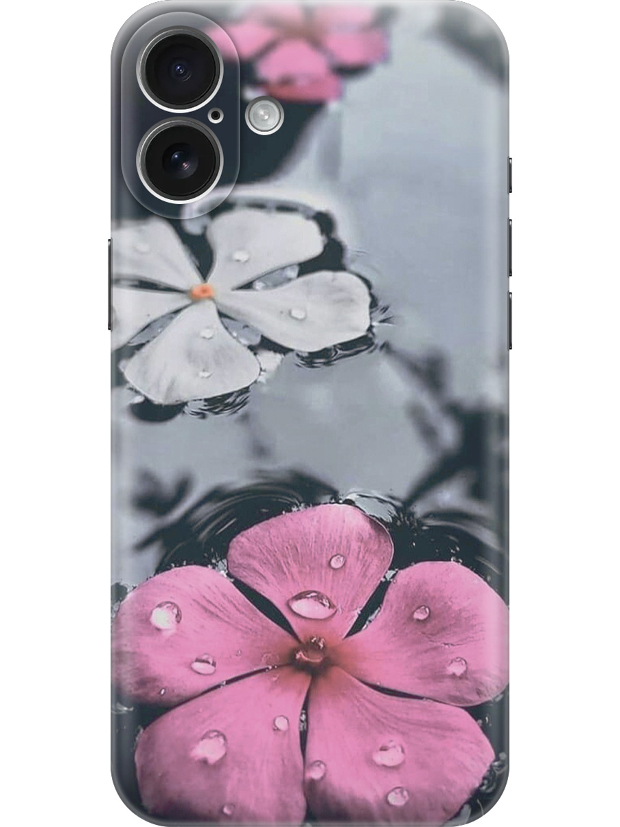 

Силиконовый чехол на Apple iPhone 16 Plus с принтом "Фиалки в воде", Прозрачный;розовый;серый, 785197123