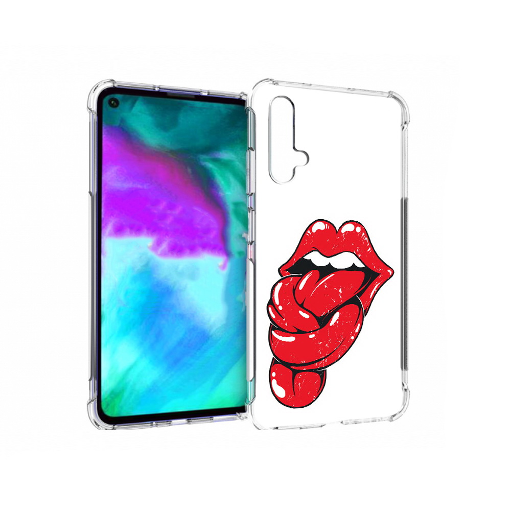 

Чехол бампер MyPads яркие губы с языком для Huawei nova 5T проти, Прозрачный, Tocco