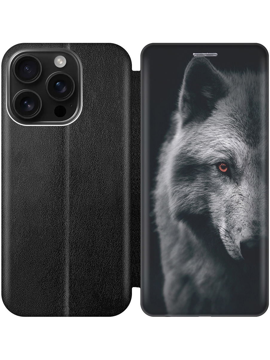 

Чехол-книжка на Apple iPhone 16 Pro с принтом "Красноглазый волк" черный, Черный;красный;серый, 785197713