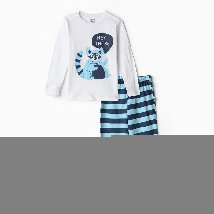 Ohana kids Пижама для мальчика (лонгслив/штанишки), цвет белый/синий/енот, рост 110см