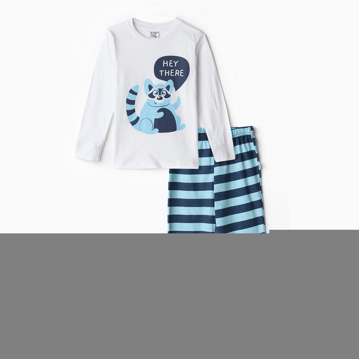 Ohana kids Пижама для мальчика (лонгслив/штанишки), цвет белый/синий/енот, рост 98см