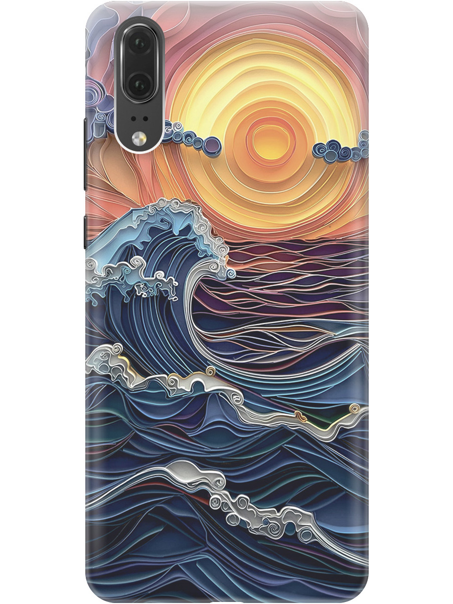 

Силиконовый чехол на Huawei P20 с принтом "Волны на закате", 717614010