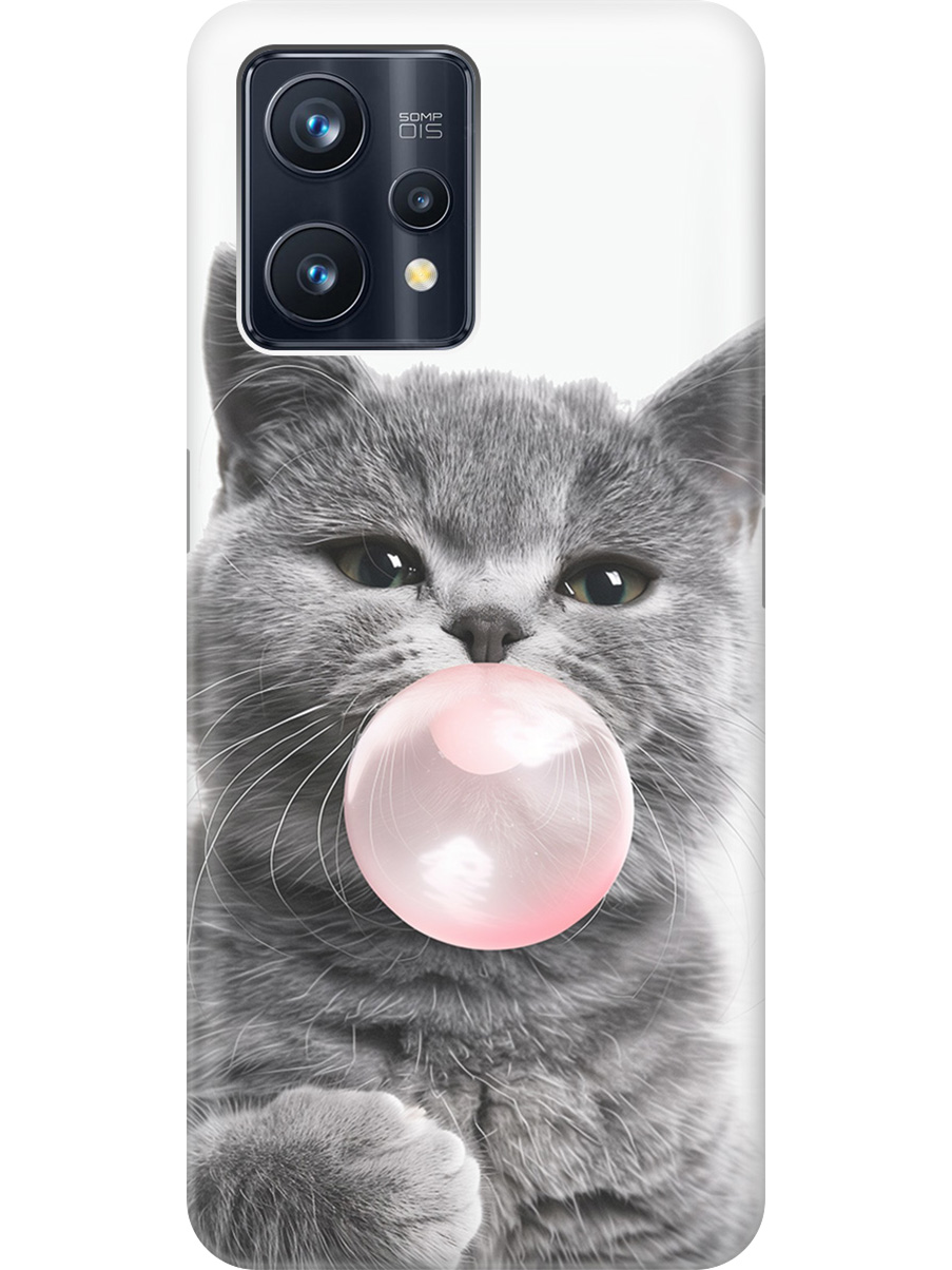 

Силиконовый чехол на Realme 9 Pro+ с принтом "Котик и жвачка", Прозрачный;белый;розовый;серый, 740189611