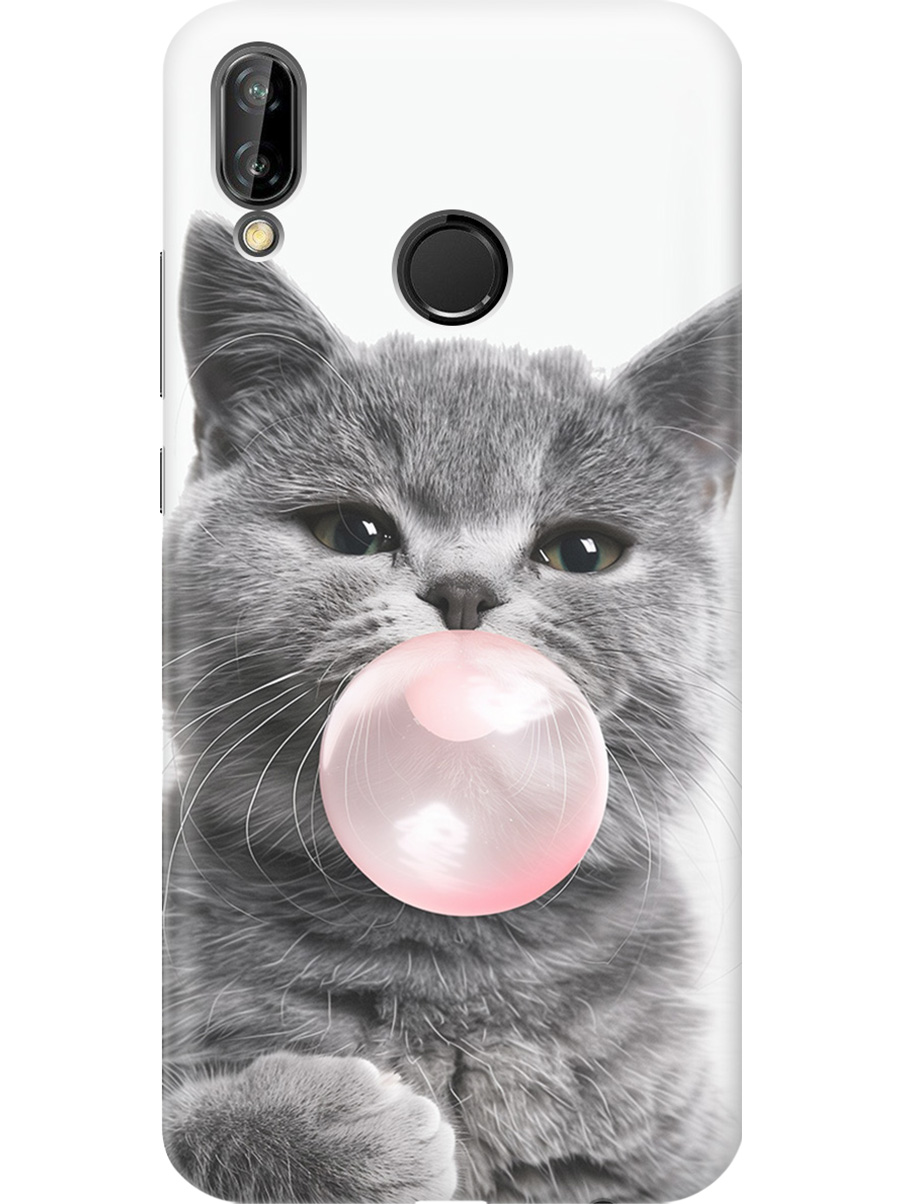 

Силиконовый чехол на Huawei P20 Lite / Nova 3e с принтом "Котик и жвачка", Прозрачный;белый;розовый;серый, 717614211