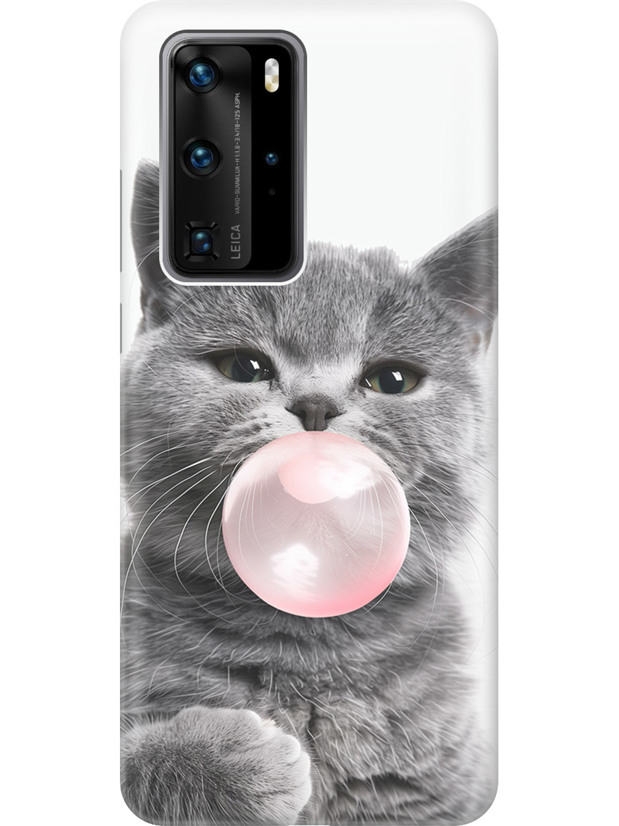 

Силиконовый чехол на Huawei P40 Pro с принтом "Котик и жвачка", Прозрачный;белый;розовый;серый, 722839211