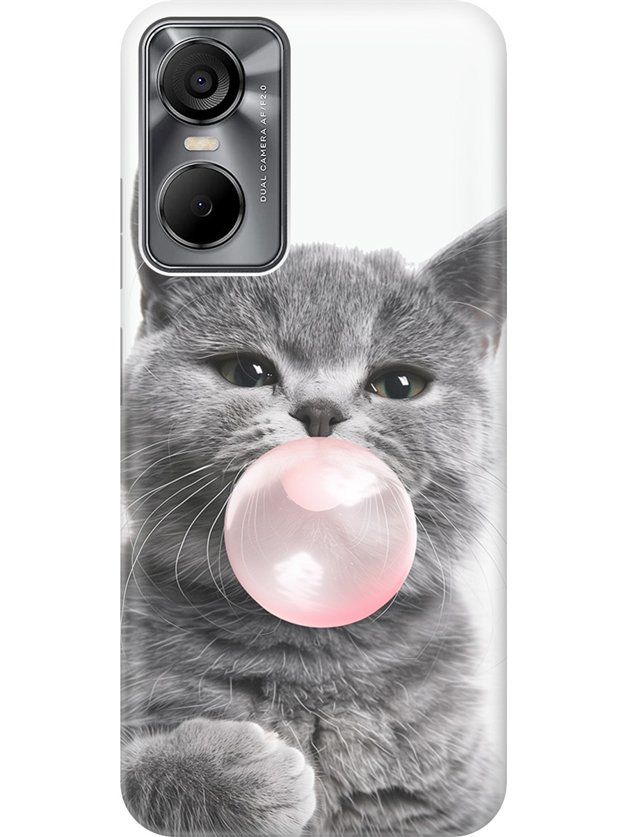 

Силиконовый чехол на Tecno Pop 6 Pro с принтом "Котик и жвачка", Прозрачный;белый;розовый;серый, 757013011