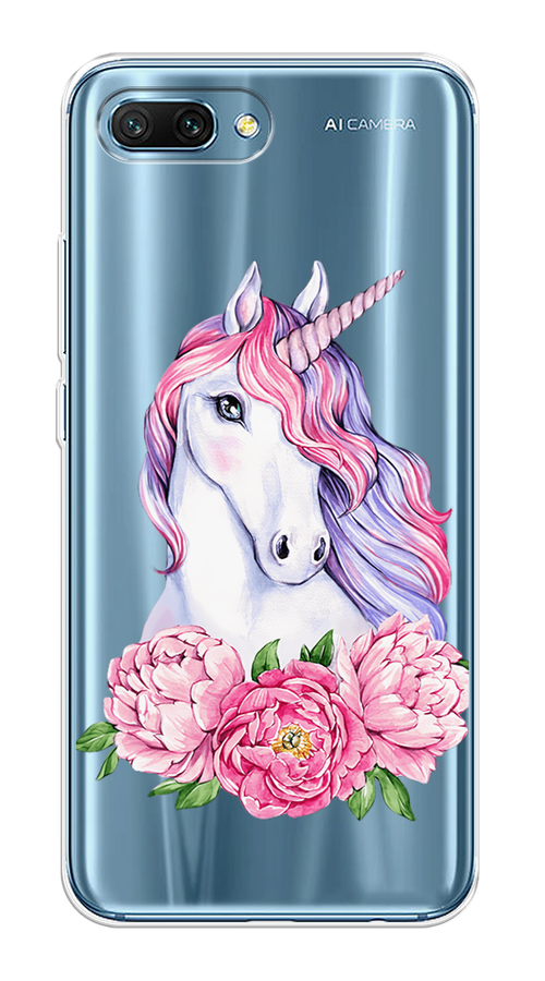 

Чехол на Honor 10 "Единорог с пионами", Розовый;белый;зеленый, 65350-1