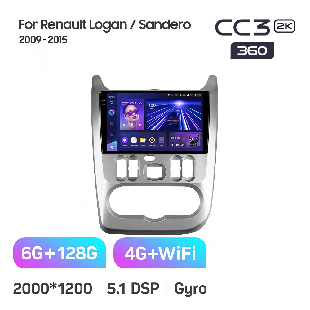 

Магнитола Teyes CC3 360 6/128 2k-display Рено Логан Renault Logan Sandero 2009 - 2015, 360
