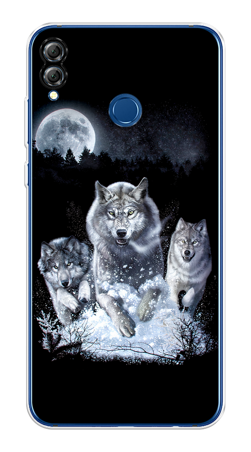 

Чехол на Honor 8X "Стая волков под луной", Черный;белый;серый, 66750-1