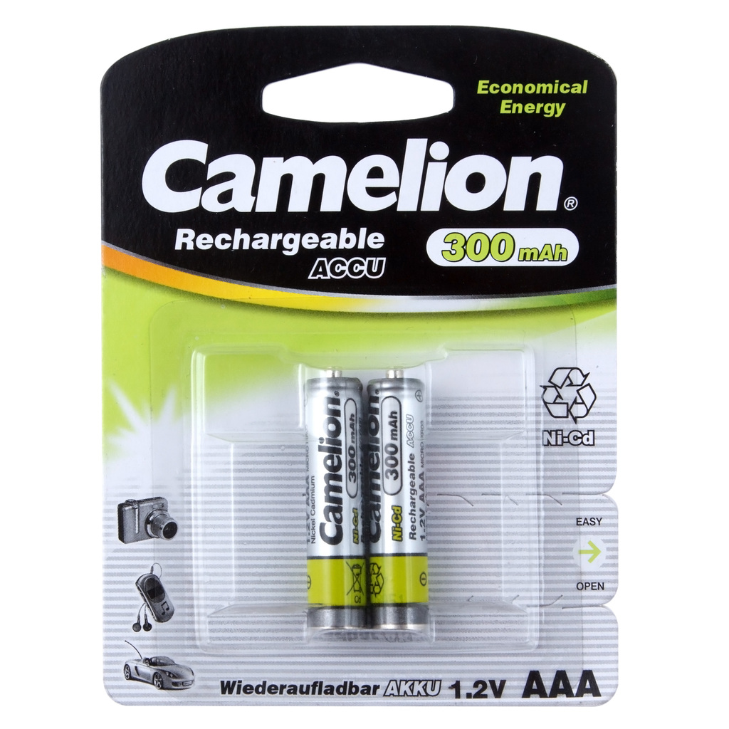 Батарейка AAA HR03 1.2V аккумулятор Ni-MH 300mAh блистер (2шт.) CAMELION C-30AAAKCбл аккумулятор camelion r 3 aaa 800 mah ni mh bl 2 шт 1шт camelion nhaaa800bp2